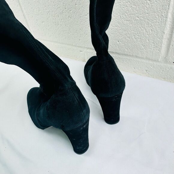 Stuart Weitzman Highland Over The Knee Boots Black Suede Heeled Sz 5.5 - Picture 9 of 13